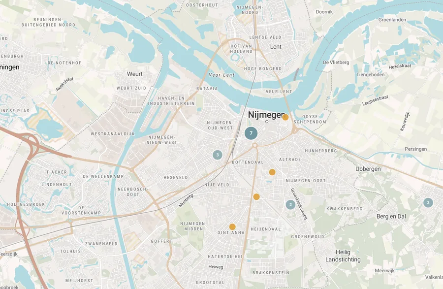 Kaart van leegstand in Nijmegen