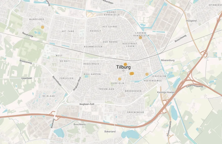 Kaart van leegstand in Tilburg